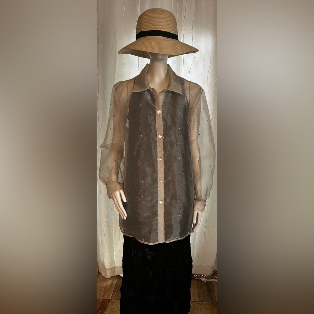 Vintage Russell Kemp Long Sleeve Button Up Sheer Organza Blouse Size 14